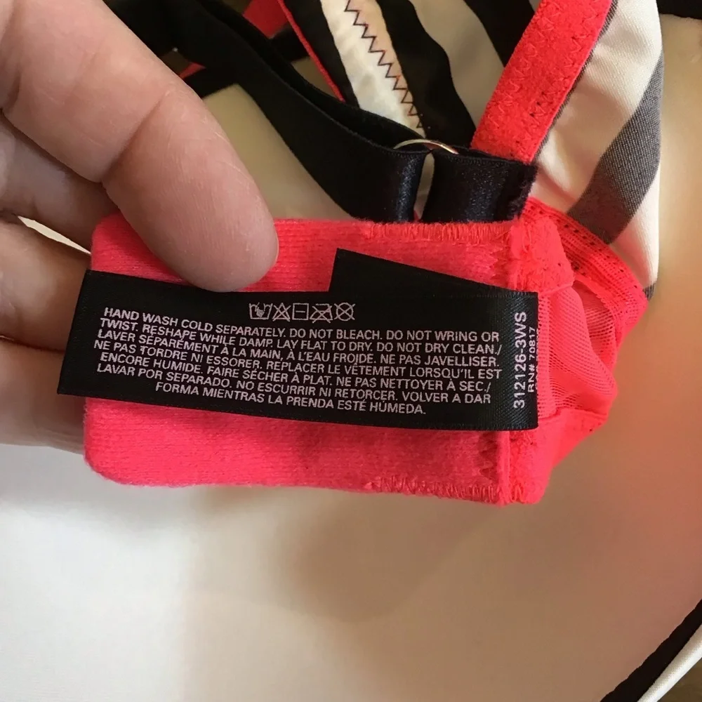 Victoria’s Secret 34D Very Sexy Balconet Striped Black and White Bra Hot Pink - Picture 8 of 9